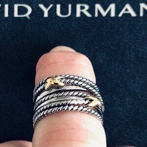 David Yurman Double X Crossover Ring with 18K Gold Size 8 DY Pouch Included